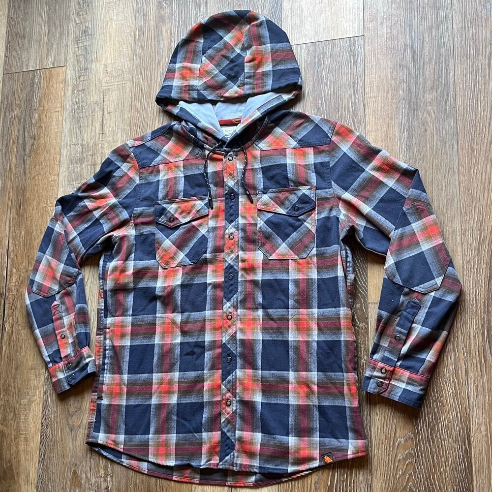 LL Bean Plaid Flannel Hoodie Jacket L Elbow Patches Pockets Wool Gorpcore Hiking - Picture 2 of 7